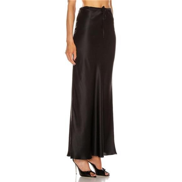 Womens Satin Maxi Skirts Flared A-Line Black - Picture 2 of 5